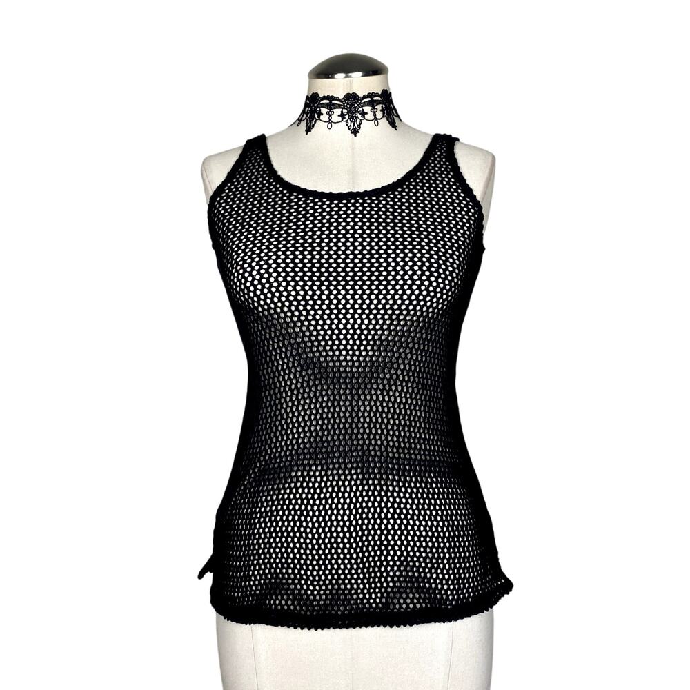 Art Class Grunge Goth Emo Punk Rave Whimsigoth Festival Fishenet Knit Tank Top S